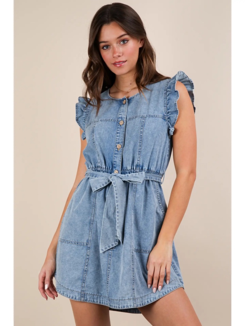 NWT Chambray Ruffle Detail Mini Dress